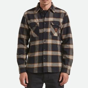 Brixton Bowery Plaid Button Down Shirt Color Black Cream Size Large